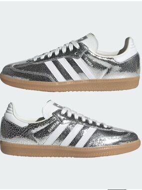 adidas Samba OG Sneakers Silver with White Stripes Size 5 NWTS